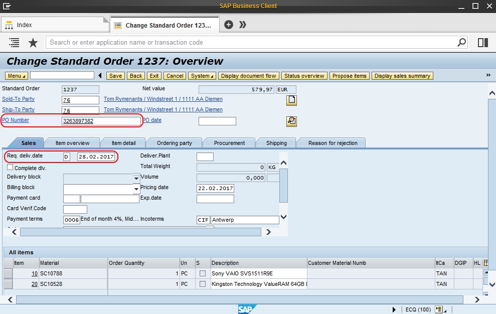account assignment purchase order table sap